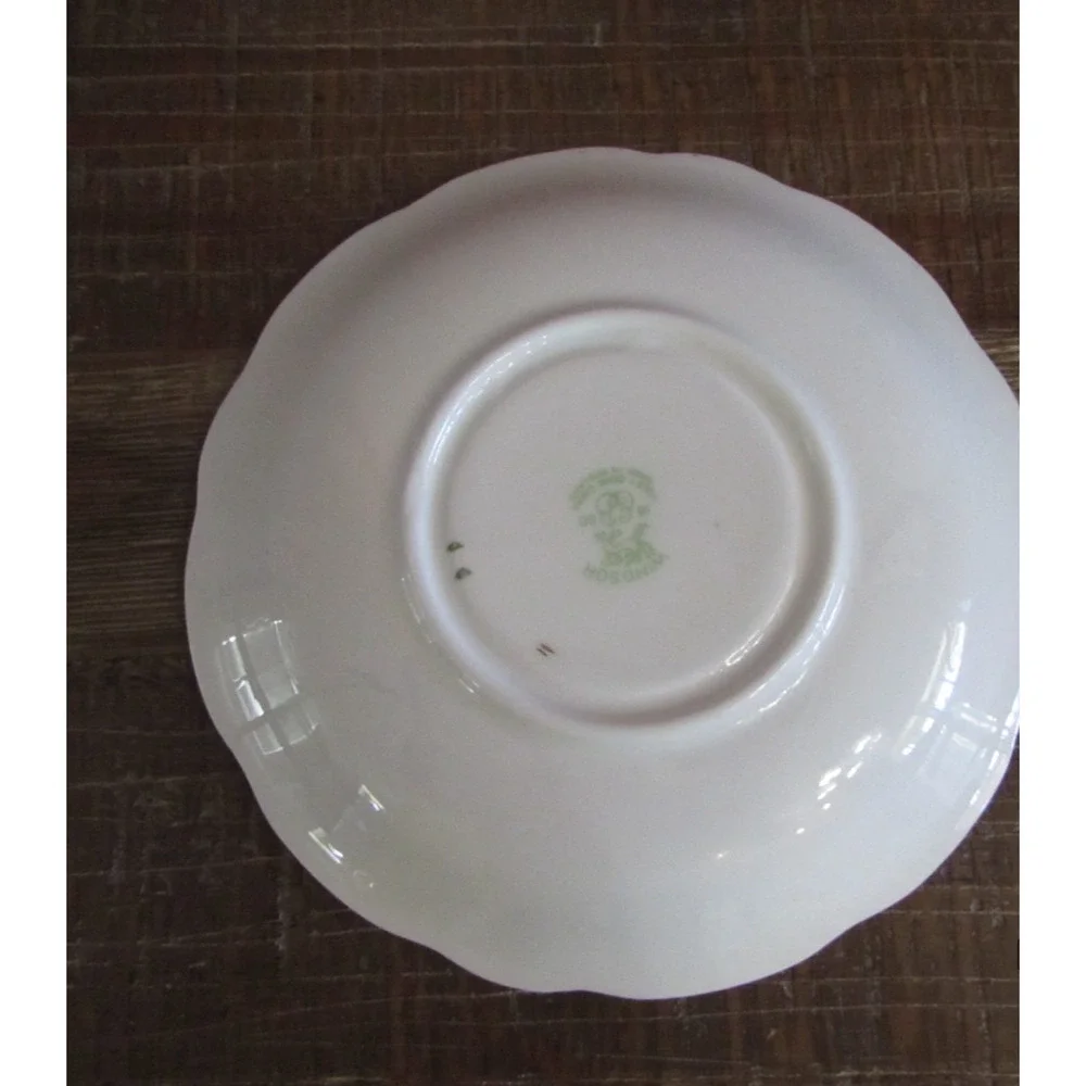 VTG 50's E.B. Foley Windsor Green Lattice Cup Saucer Scalloped Gold Trim England